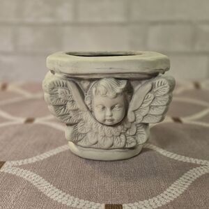 Classical Ceramic Cherub Angel Wings Planter 4-sided Sculptural 3D Design White